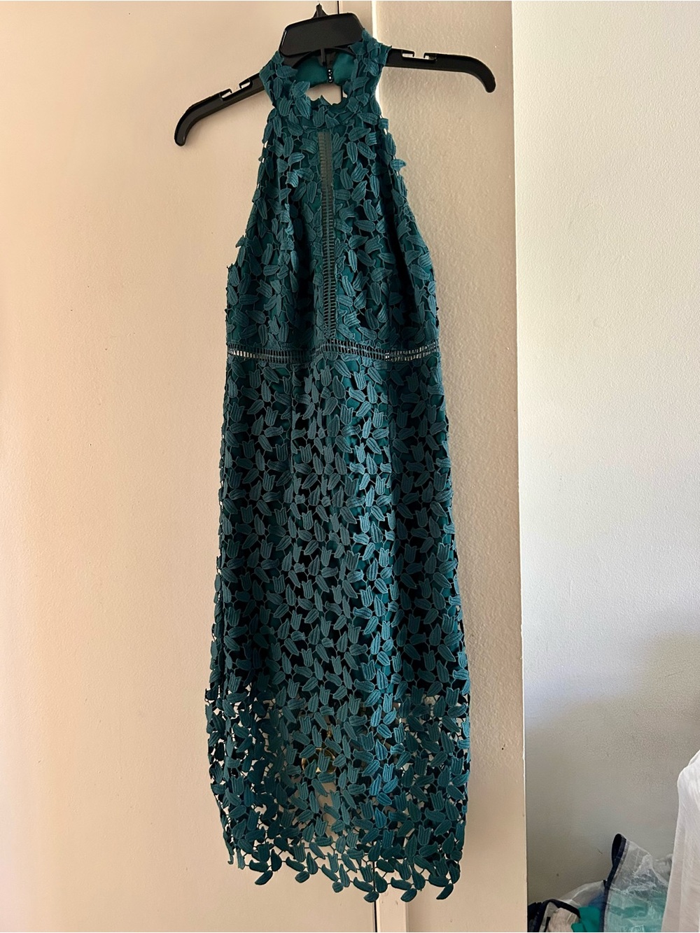 Bardot Teal Floral Lace Halter Midi Dress